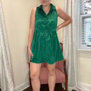 Y2K Emerald Green Mini Dress with Button Up Front